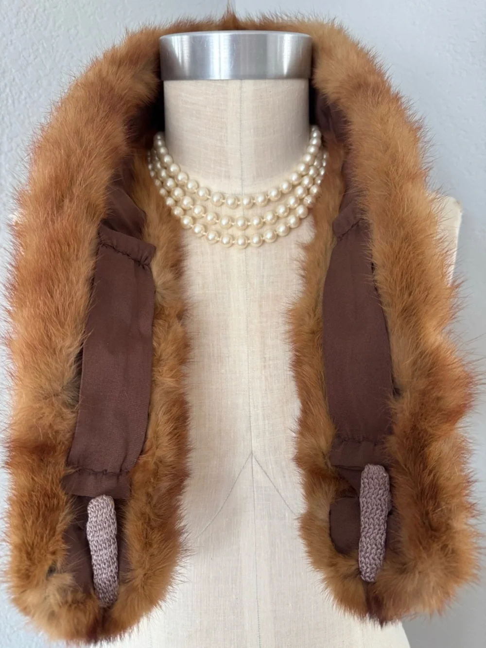 Vintage Real Fur Scarf Collar Clips Women's Luxury Wrap 38”